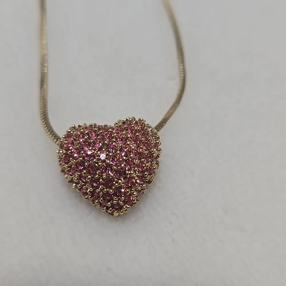 14k Gold Plated Necklace with Stunning Pink Crystal Heart Pendant
